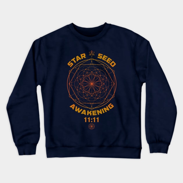 Starseed Awakening 11:11 Sacred Geometry Crewneck Sweatshirt by LadyMoldavite